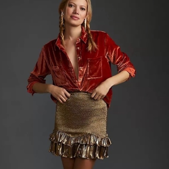 Anthropologie Pilcro Relaxed Velvet Button Down Shirt - Picture 1 of 6